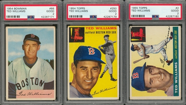 1954-1955 Topps and Bowman Ted Williams PSA-Graded Trio (3)